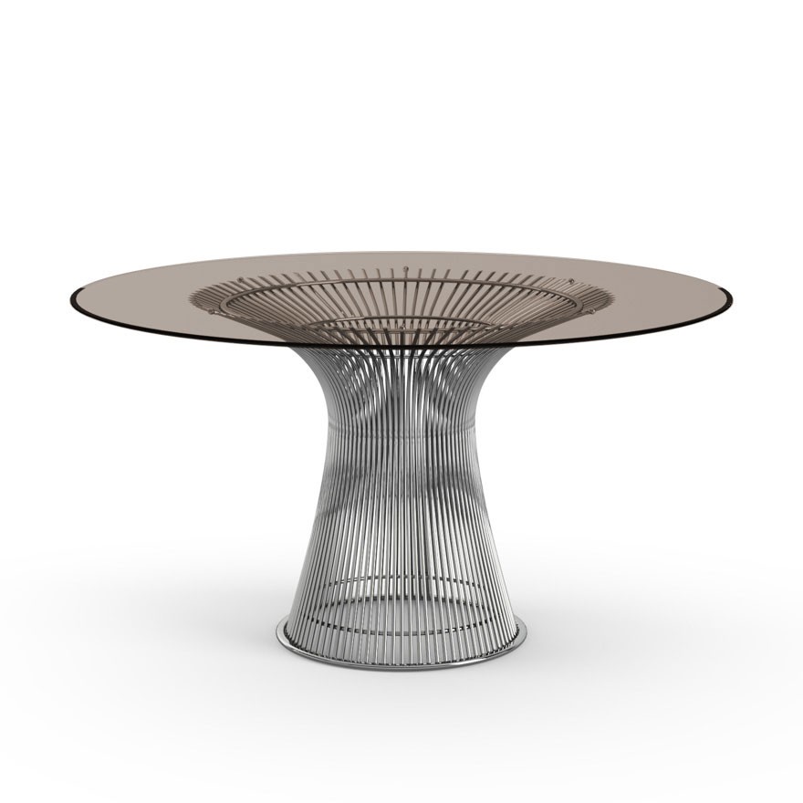 Stół Platner High Table o niklowanej podstawie i blacie z brązowego szkła